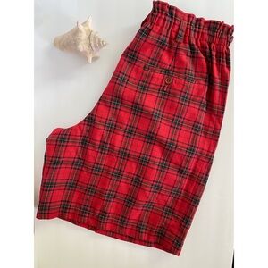 Vintage Plaid Shorts Pleated High Waist Shorts Wool Holiday Plaid